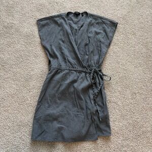 Theory Linen Blend Wrap Romper Womens 4 Gray Lightweight Beach Resort MInimalist